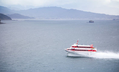 Fototapeta premium Speedboat cruising in the sea