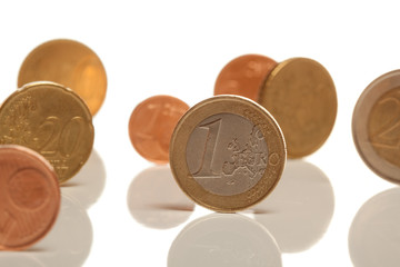 Euro coins on white isolated background