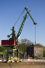 Derrick crane in Duisburg - obrazy, fototapety, plakaty