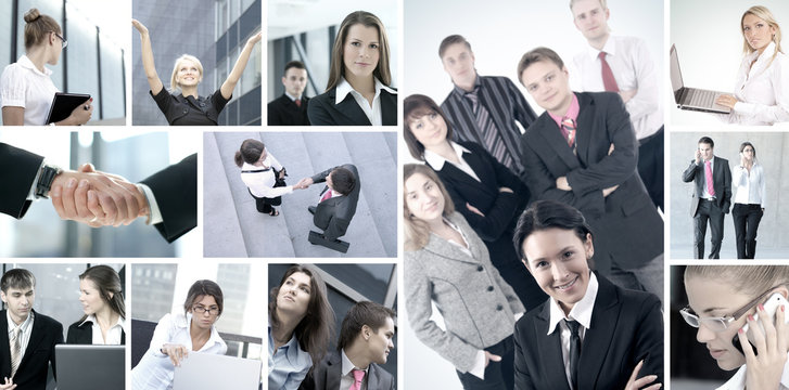 Collage of images with young business people