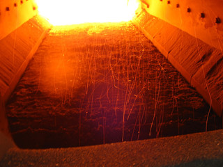 flame in a coal-fired boiler