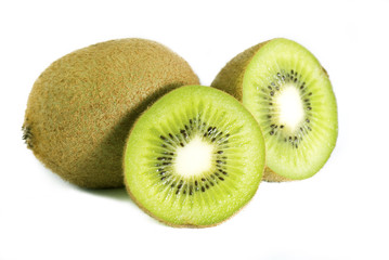 Thin slices of kiwi fruit on white background, isolated