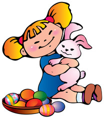Little girl with easter bunny. Happy Easter.