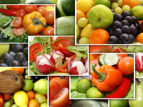 Collage made of fruit and vegatable nutrition images