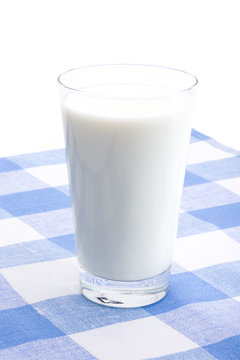 Glass of milk on a blue cloth
