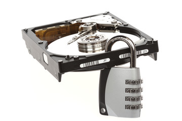 Opened hard disk "secured" with a padlock
