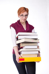 young woman carries books