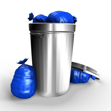 A full metallic trash can - a 3d image