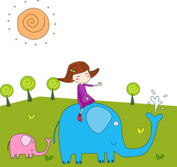 The girl and the elephant,vector illustration