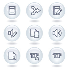Audio video edit web icons, white circle buttons
