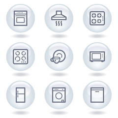 Home appliances web icons, white circle buttons