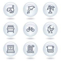 Vacation web icons, white circle buttons