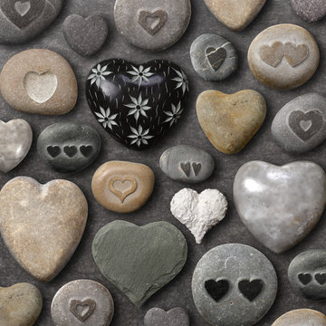 Heart shaped stones and rocks