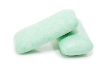 chewing gum with fresh spearmint on white