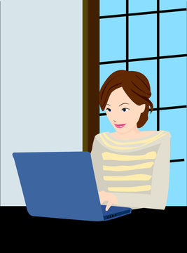 recommend clip art: A  woman working at home on her laptop computer