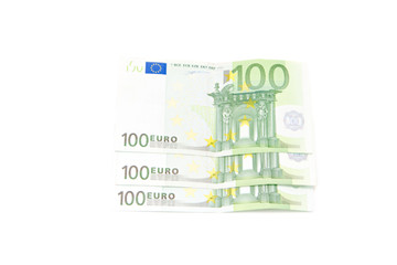 Euro banknotes isolated on a white background..