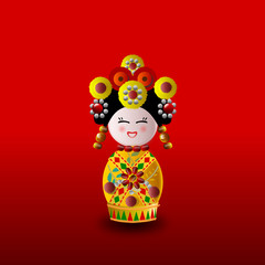 Chinese doll in yellow