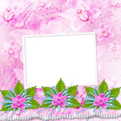 Card for invitation or congratulation with orchids and bow