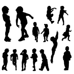 14 children silhouettes in different positions, illustration