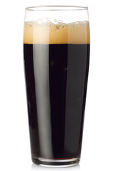 glass of dark beer isolated on white