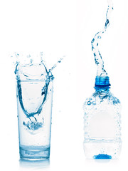 water glass and bottle isolated on white