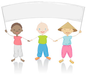 Kids of three different races, vector illustration