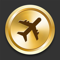 Obraz premium Airplane on Golden Internet Button