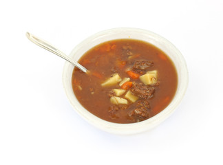 Beef pot roast stew in an old bowl