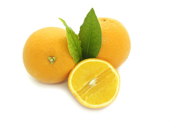 Fresh Oranges with Leaves