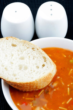 Vegetable Soup with a Slice of White Bread