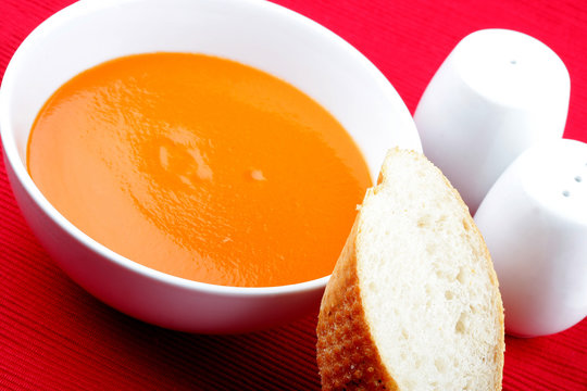 Bowl of Tomato Soup with White Bread