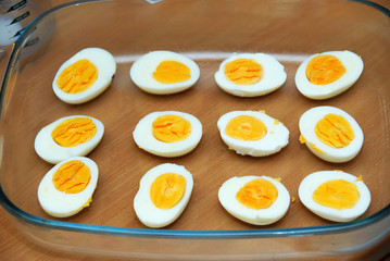 Eggs in glass dish