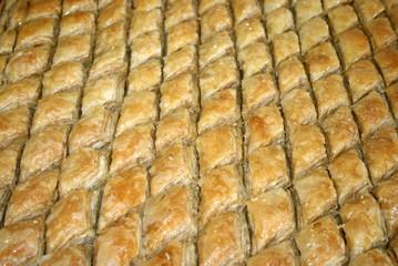 Rhombic baklava on a baking tray