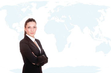 businesswoman with world map