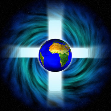 Stock image of Space Vortex with cross and earth