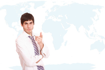 businessman with world map