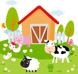 Obraz na płótnie Canvas Rural landscape with farm animals.