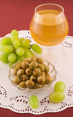 Fresh grapes and cheese with with white mold