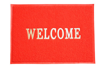 Red Mat With the Word Welcome