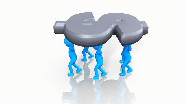 3D business team carrying a dollar sign