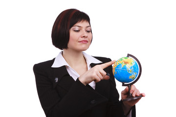 Businesswoman holding Earth globe on a hand