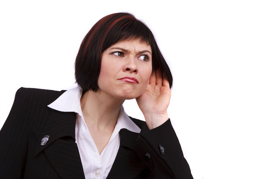 Business woman listening gossip