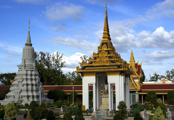 Fototapeta premium View of stupas in the Royal Palace garden in Phnom Penh city