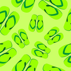 Beach sandals seamless pattern over green background