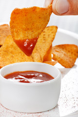 tortilla chips with hot salsa mexicana.