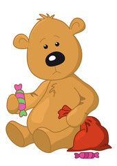 Obraz premium Bear with a bag and a sweet