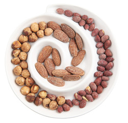 spiral plate filled with assorted nuts