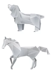 Crédence de cuisine en verre imprimé Animaux géométriques Chien_Cheval_origami