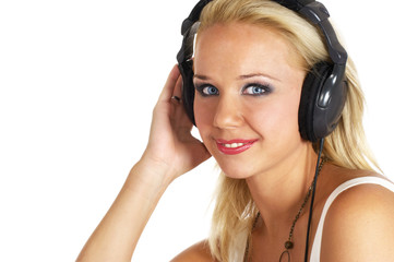 young woman listen music