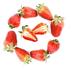 Strawberries in circle and sliced strawberry isolated on white